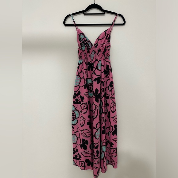 ZARA Pink with Flowers Black & Blue Maxi dress - Picture 2 of 5